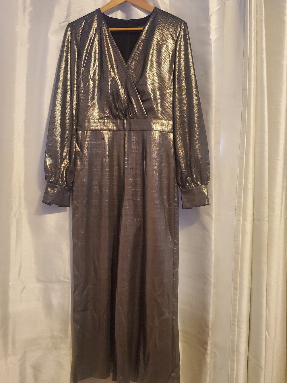 Ted Baker Metallic V-Neck Long Sleeve Jumpsuit - Shimmer Pewter
